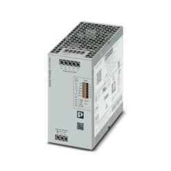 QUINT POWER -virtalähde vapaavalintaisella lähtövirralla, SFB (selective fuse breaking) -teknologialla ja NFC-liitännällä, syöttö: 1-vaiheinen, lähtö: 24 V DC/20 A.