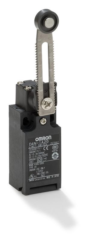 Limit switch, D4N, M12 connector (1-conduit), 1NC/1NO (snap-action), adjustable roller lever (metal lever, resin roller)